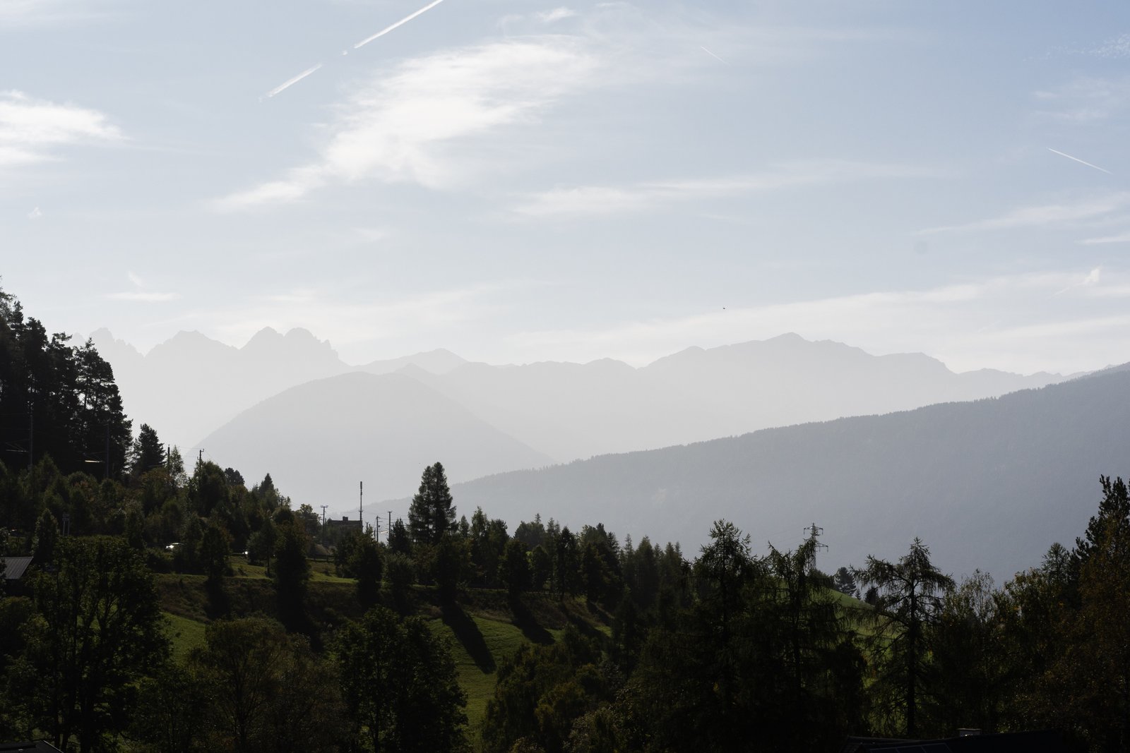 View across the forests of the Seefeld plateau to the Tyrolean mountain ranges
